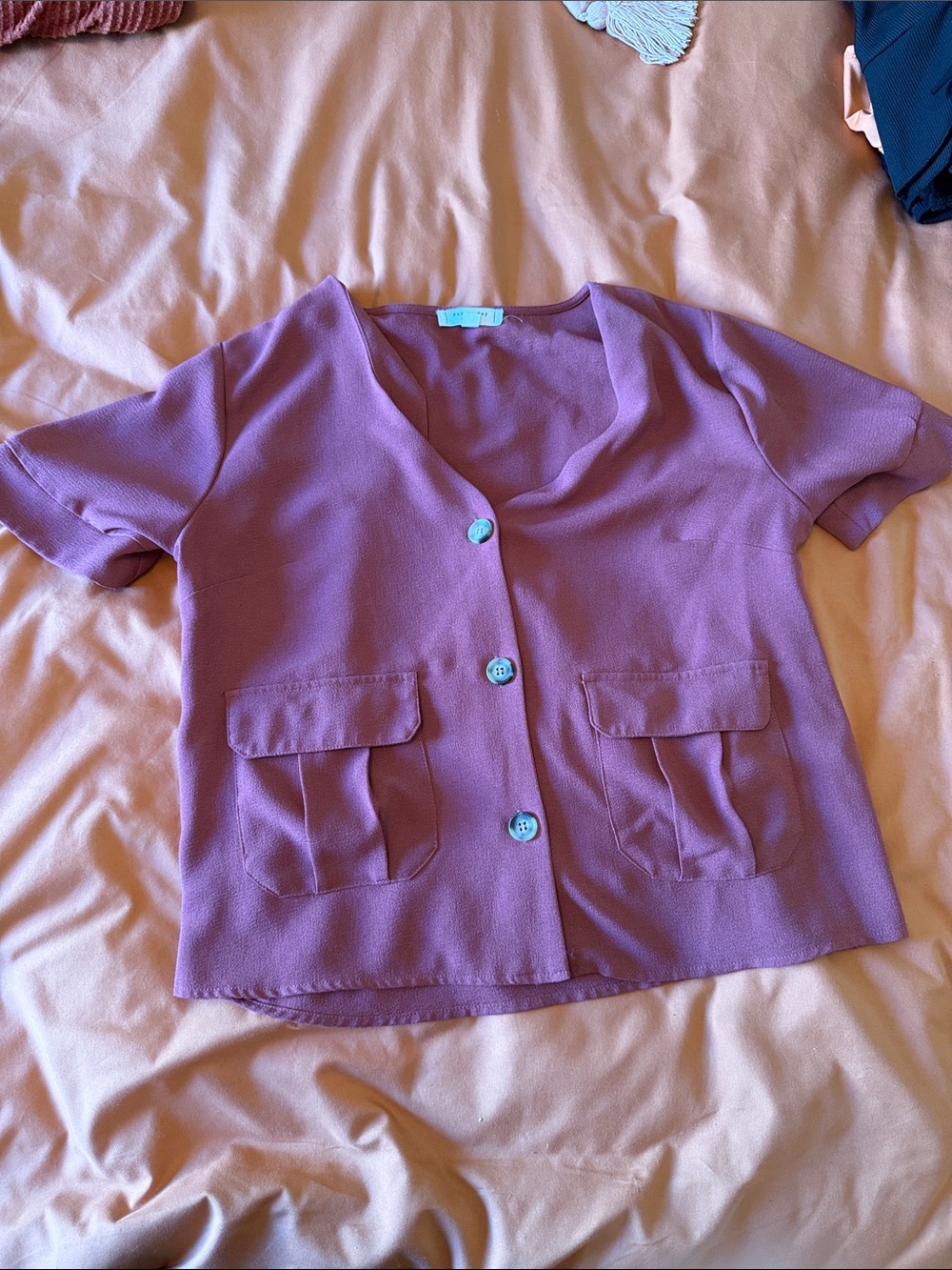 Blu Pepper Mauve Short Sleeve Button Down Top